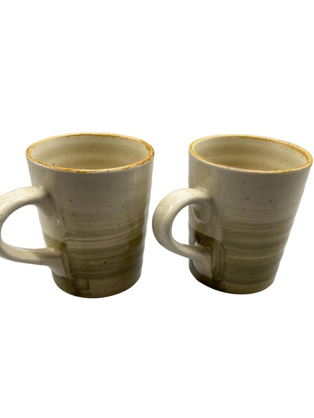 everyday Cnbson set of 2 coffee mugs cups strips tan green 5x4" dishwasher READ